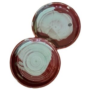 Handmade Pottery Double Dish – Burgundy & Sage Glaze